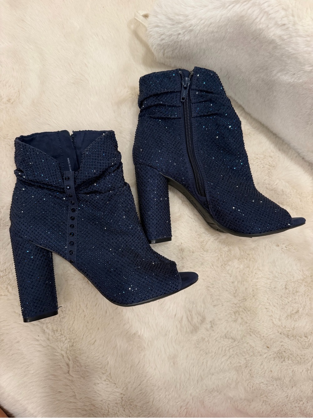 Gianni Bini Navy Sparkle Peep-Toe Booties